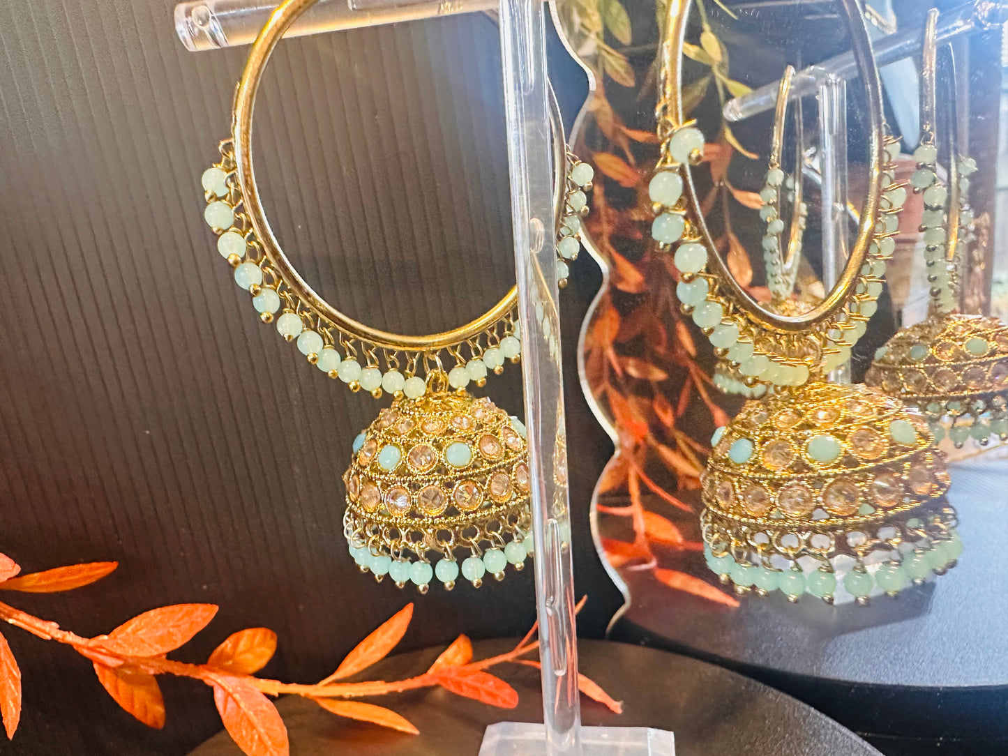 Polki Jhumki - Mint