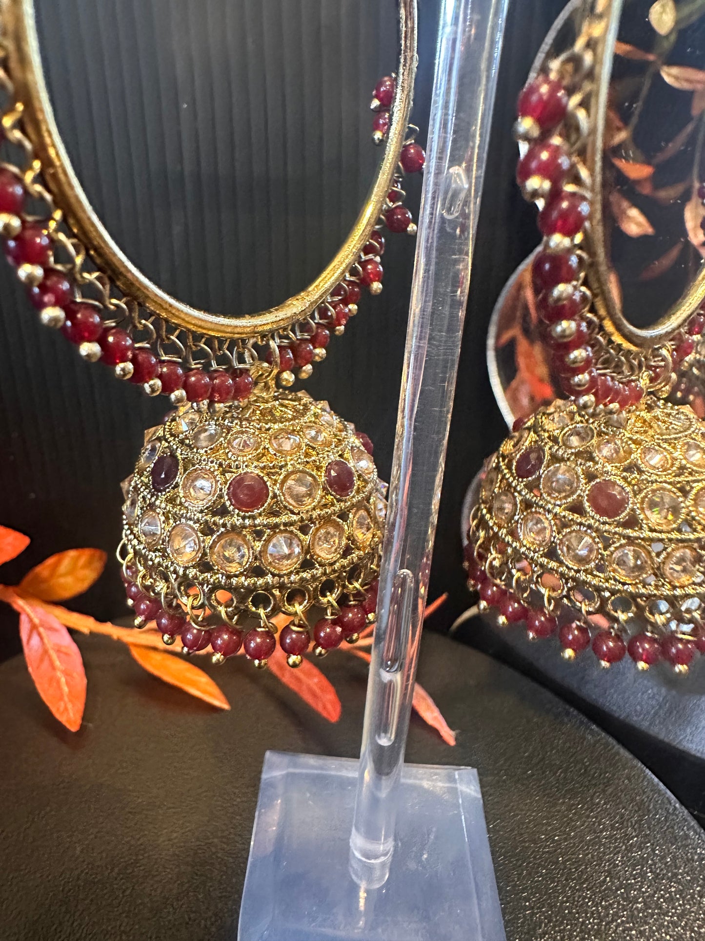 Polki Jhumki - Mehroon