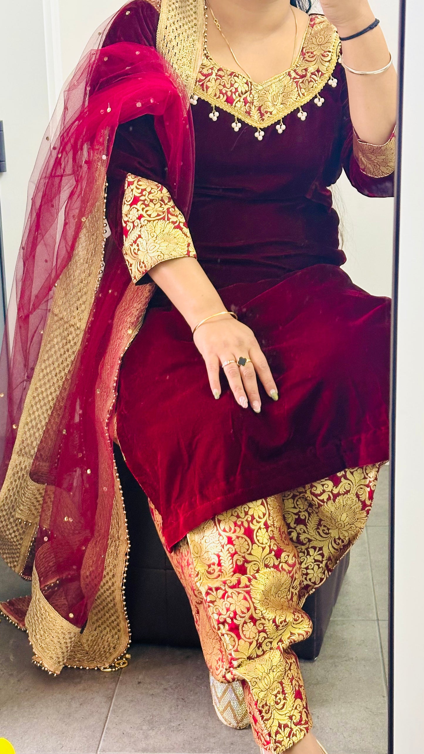Velvet Suit - Mehroon Colour 4XL (48)