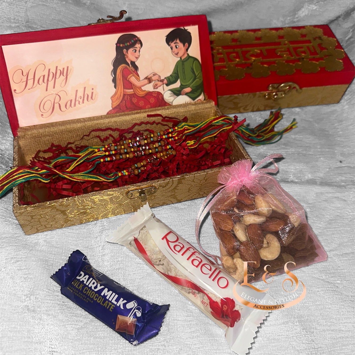 Family Hamper Box - with 6 Rakhdi , chocolates and dry fruits (NZwide shipping $10)