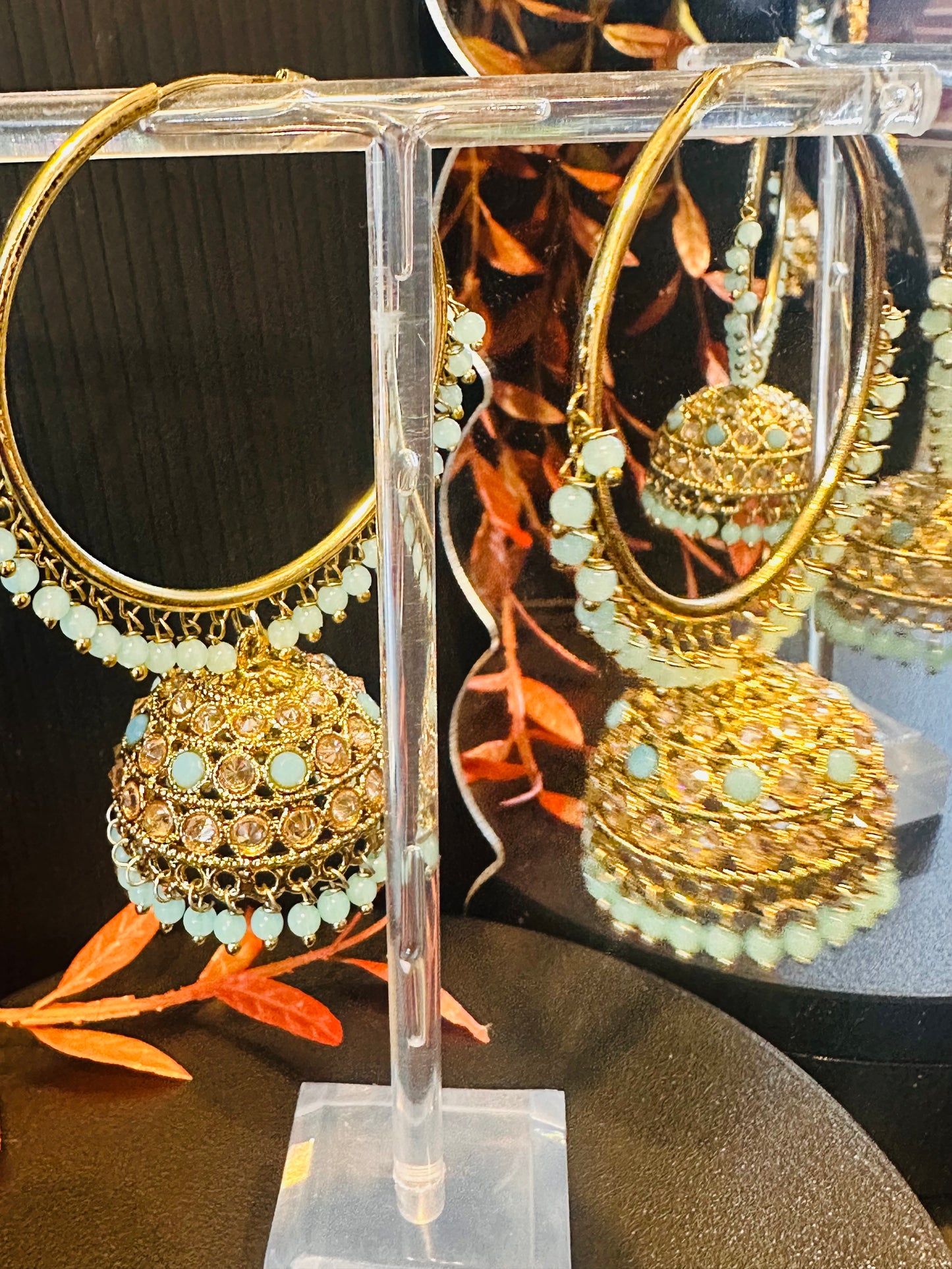 Polki Jhumki - Mint