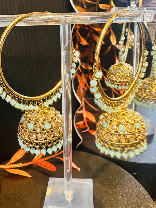 Polki Jhumki - Mint