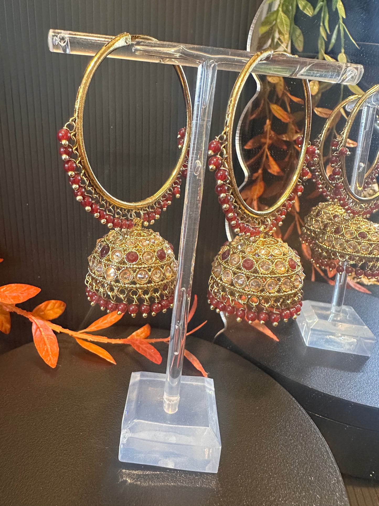 Polki Jhumki - Mehroon