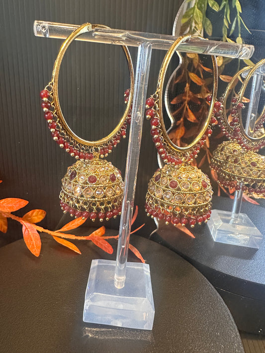 Polki Jhumki - Mehroon