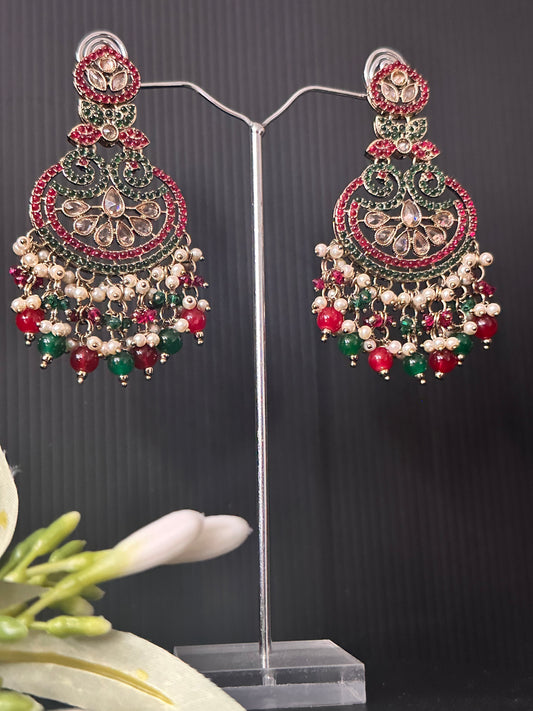 Polki Earrings - RED Green